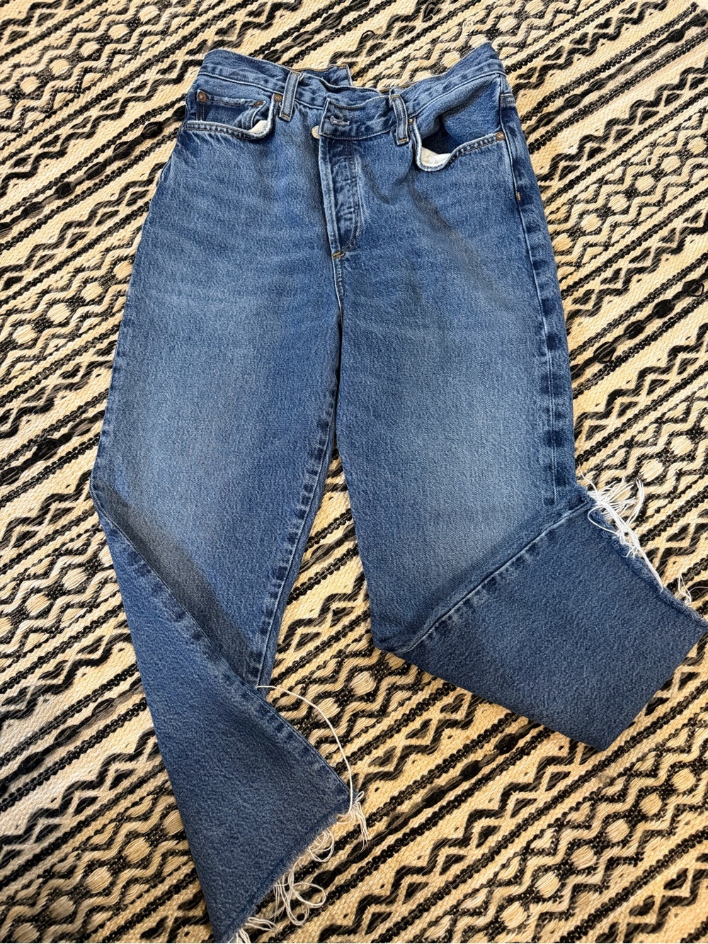 Agolde Medium Blue High-Rise Cropped Straight Jeans